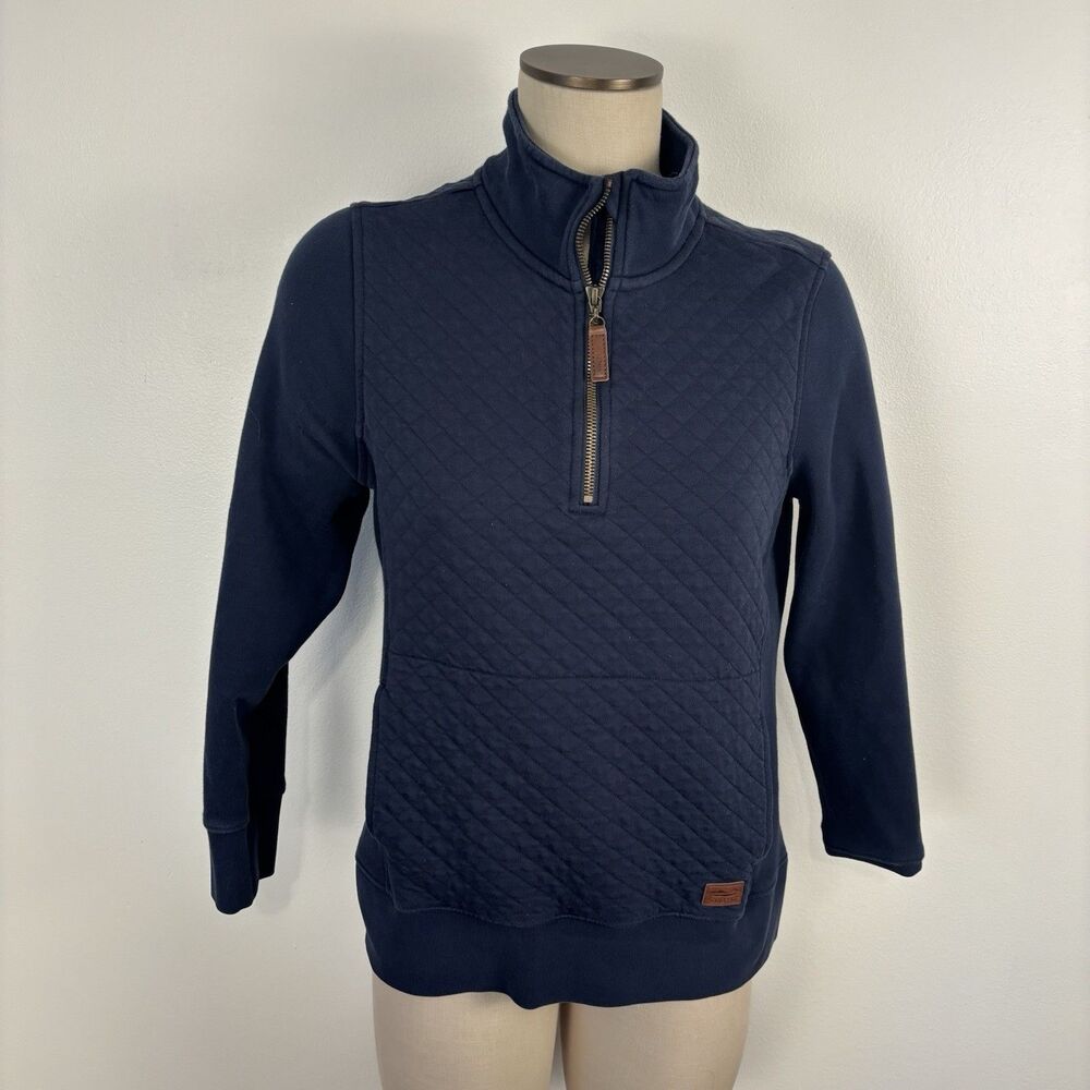 LL Bean Womens MP Quilted Quarter Zip Pullover Navy Blue Cotton Blend 506090